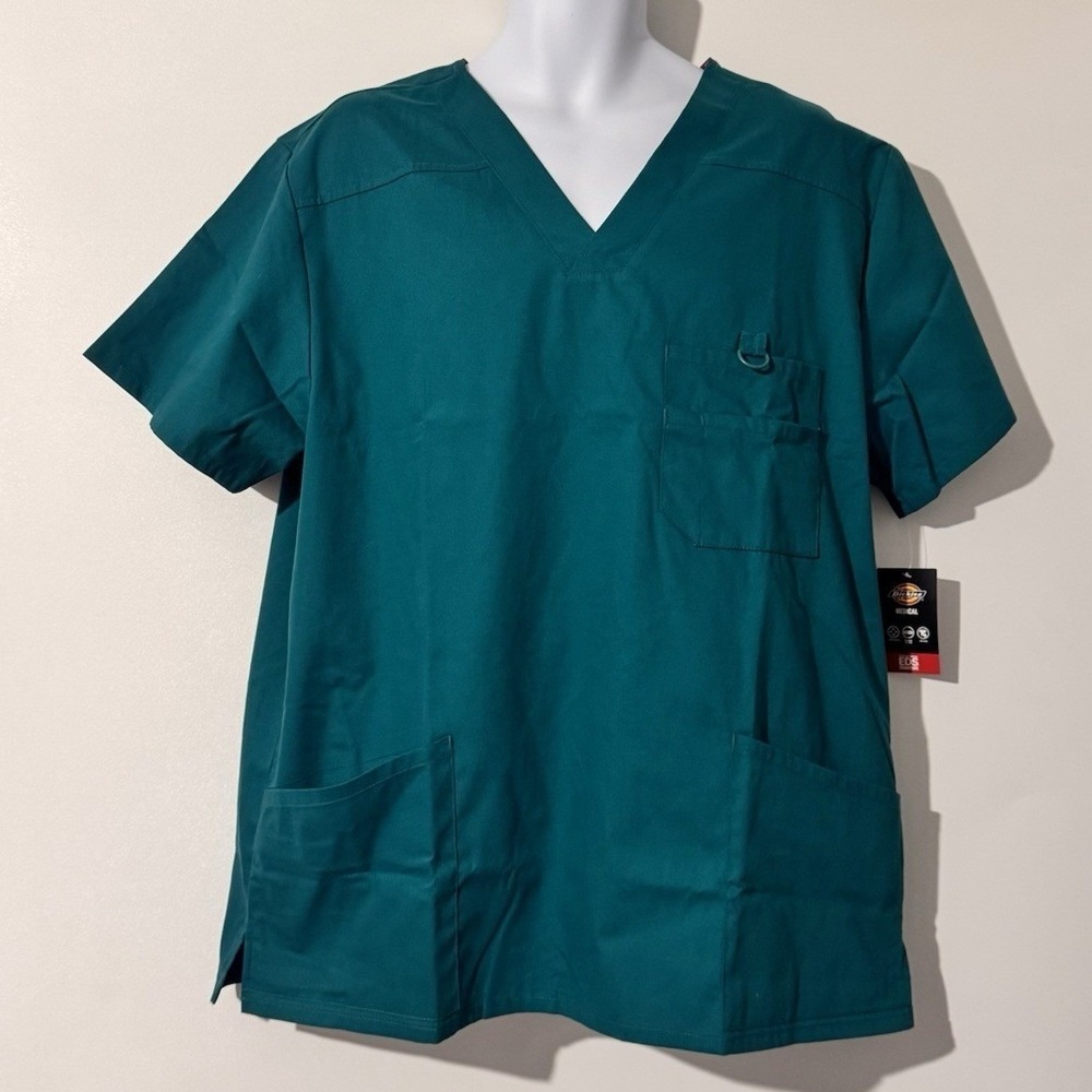Dickies EDS Signature Scrub Top Men XL Hunter Green V-Neck 81906 Cotton Blend